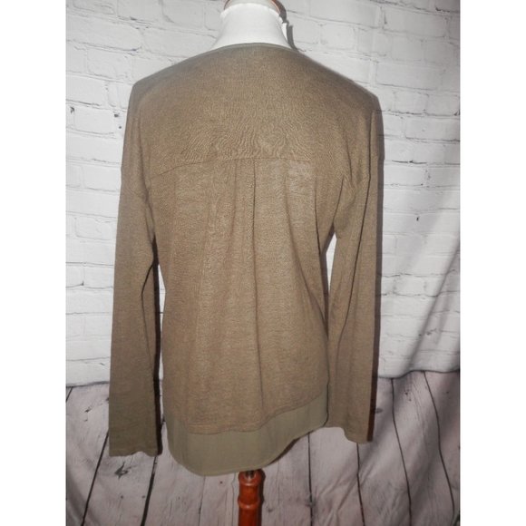 Sanctuary Sweater Pullover Large Green Split Neck Long Lightweight Silky Hem - Picture 3 of 4